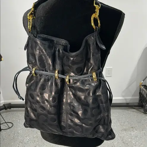 Andre Oliver Navy Blue Shoulder Bag with Snap Closure Gold