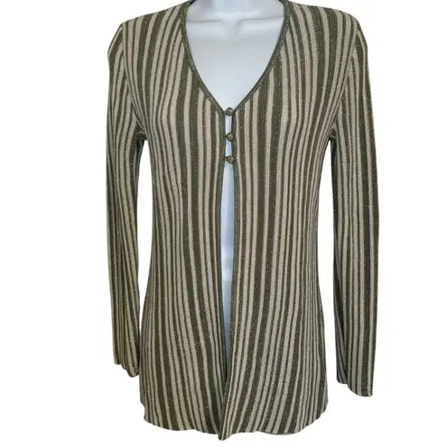 HOUSE OF HARLOW 1960 Striped Button Front Olive Green & Cream Metallic NWOT XS