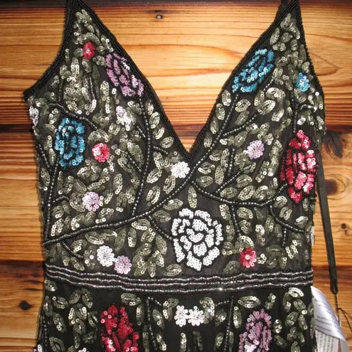 Mac Duggal NWT Embellished Floral Sequin Gown Dress Black Multi 5400