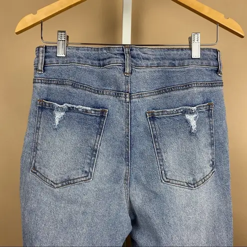 Ashley Mason Super high Rise Mom Jeans Size 13 Junior 29 Light Wash Distressed Cali