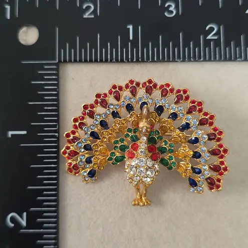 Vintage Gold Multicolor Peacock Broooch Pin