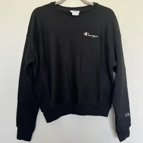 Champion  Fleece Pullover Sweatshirt Black MEDIUM Reverse Weave embroidered Logo