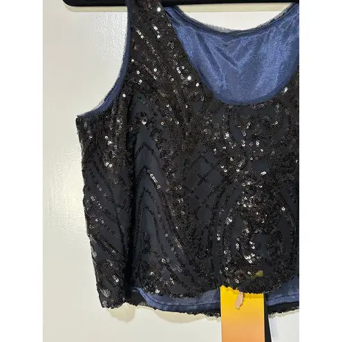 Le Superbe Supremes Cami Tank Size Small NWT Black Deco Sequins Lace Dressy