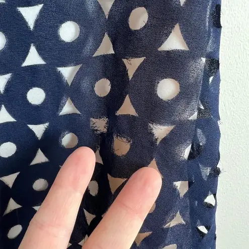 Eshakti Blouse Top 3X 24W Navy Blue Beige Geometric Short Sleeve V-Neck High Low