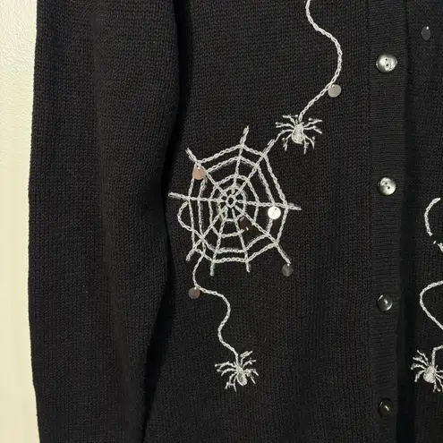 Quacker Factory The Vintage Halloween Spider Web Beaded Button Down Cardigan XL