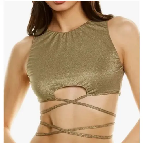 PILYQ PQ SWIM Bikini Top Size Medium NWT Euphoria Sydney Tie Gold Shimmer Swim
