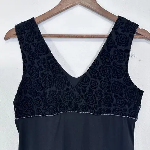 Byer Too! 90s Y2K Babydoll Whimsigoth Black Crushed Velvet Rose Midi Dress Med