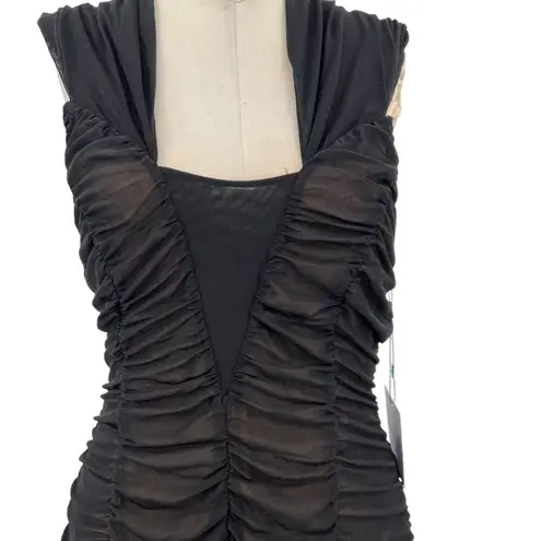 Majorelle Pandora Mini Dress Black Nude Ruched Shirred Off the Shoulder Size XL