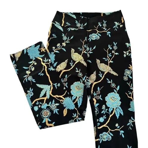 Soft Surroundings Chinoiserie Black Foil Bird & Floral Print Straight Pants XS