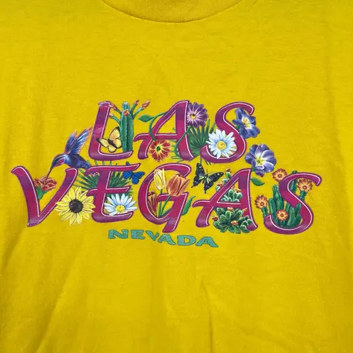 Delta Las Vegas Nevada bright yellow souvenir short sleeve flowers t-shirt sz XL