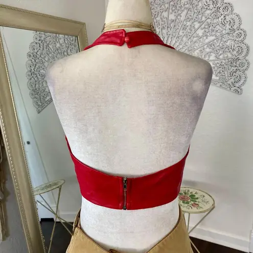 Love j Red Faux Leather Y2K Handkerchief Triangle Open Back Crop Top M
