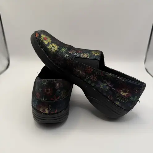 Spring Step Professional Nurse Shoes Black Clogs Flowers Sz 6M Manila Flpwer