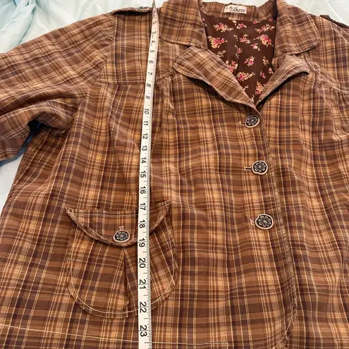 L.A. Blues Women's Brown Plaid Button Up Collared Jacket Workwear. Oversized.