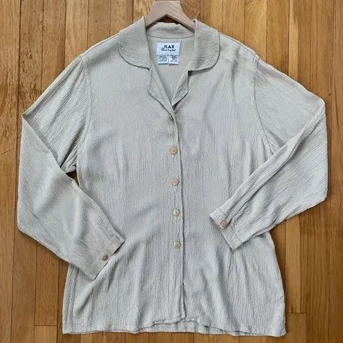 Flax Vintage Textured Button Front Tunic Blouse L