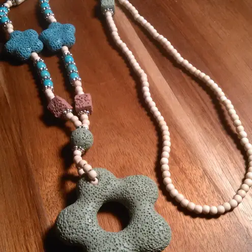 Green Starfish Lava Stone and White and Blue Howlite Necklace