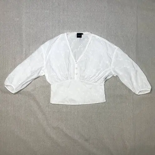 Cliche | White Eyelet Cropped Peasant Top | Small