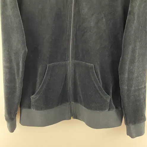 Juicy Couture Y2K Black Velvet Velour Hooded Tracksuit Jacket Sweatshirt