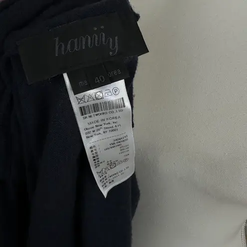 Hanii Y Wool Dress Long Sleeve Draped Navy Blue Round Neck Minimalist Medium.