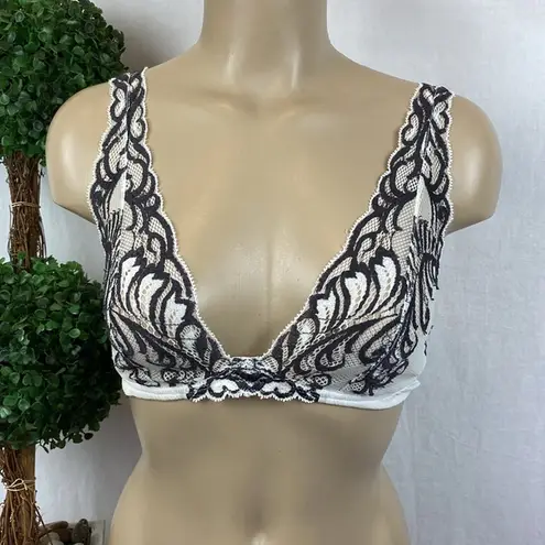 Natori  Ivory & Black Feathers Wire Free Embroidered Sheer Bralette Bra 36 B/C