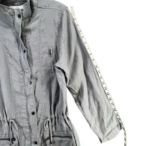Artisan NY Utility Jacket Small Gray Linen Zip Snap Cargo Pocket Coat Adjustable