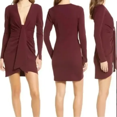 Katie May Sangria Next Round Plunge Neck Long Sleeve Mini Dress Size XS b37.5