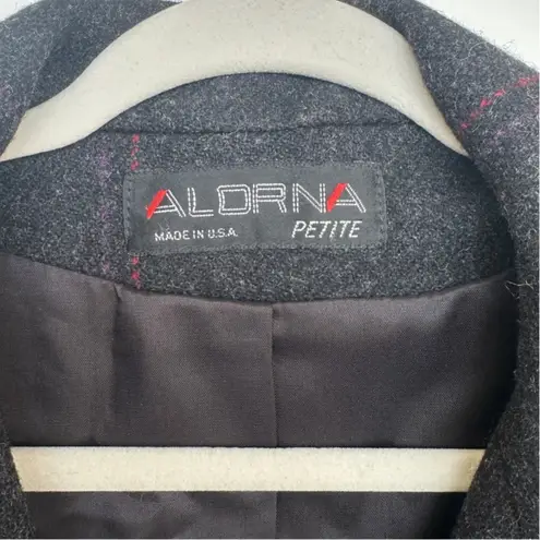 Vintage Alorna Petite Women's 100% Wool Windowpane Plaid Pea Coat, Size M, EUC Gray Size M