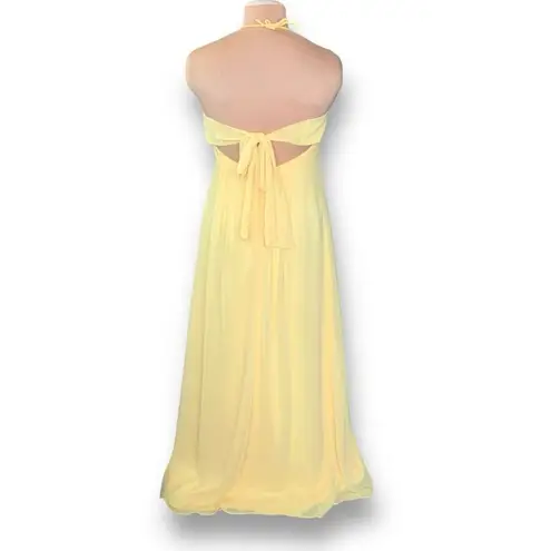 Cache Vintage  Dress Yellow Convertible Strap Jewel Open Bow Detail Back Maxi