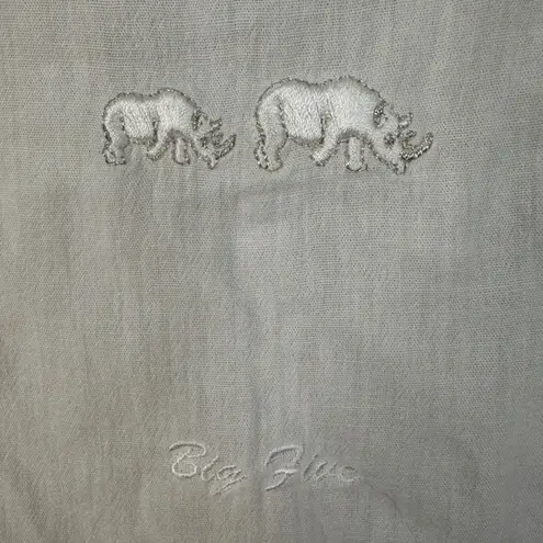 African Safari Embroidered Top Big Five Graphic Print Short Sleeve Women Medium White