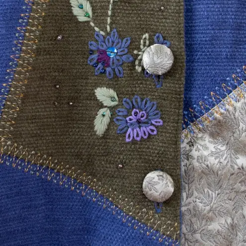 Womens Vintage Napa Valley Petites Blue Patchwork Beaded Multimedia Jacket lg Size undefined