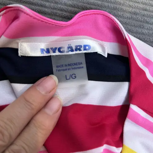 NYGARD Stripe Multicolor Long Sleeve Blouse Red Pink Yellow Size Large