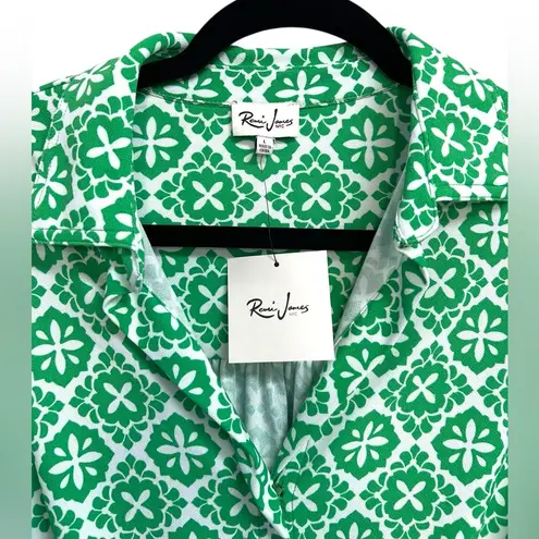 NWT Remi James NYC Women’s Green White Floral Print Wrap Long Sleeve Top Large
