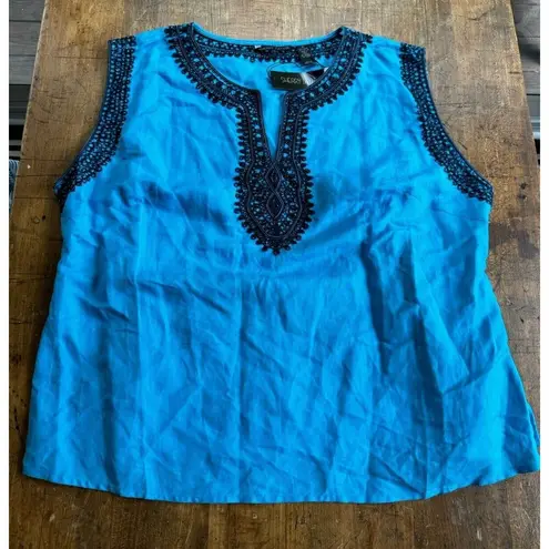 Sherry Taylor Blue Embroidered Sleeveless Tunic Tank Top Women's New Size 3X