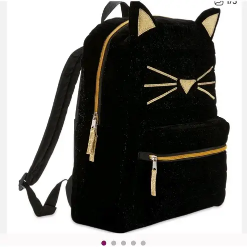 Black gold Velvet Cat Backpack Gold Accent School Travel Bag whimsi Y2K
