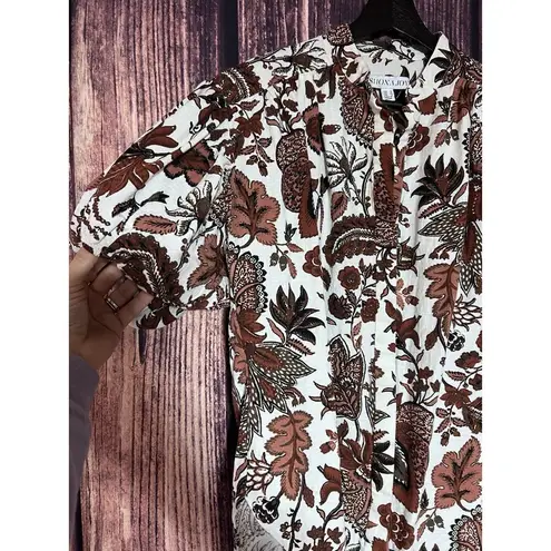 Shona joy LShona Joy Women's Brown Pallenberg Floral Linen Peplum Blouse Sz 6 Ballon $335