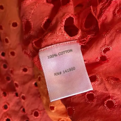 Velzera NEW Orange Ombré Eyelet Babydoll Dress Beach Coverup Long Sleeve Mini