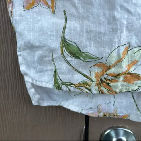 Rachel Roy Rachel Womens Shirt Cream Floral Button Up Boxy Linen Size Medium