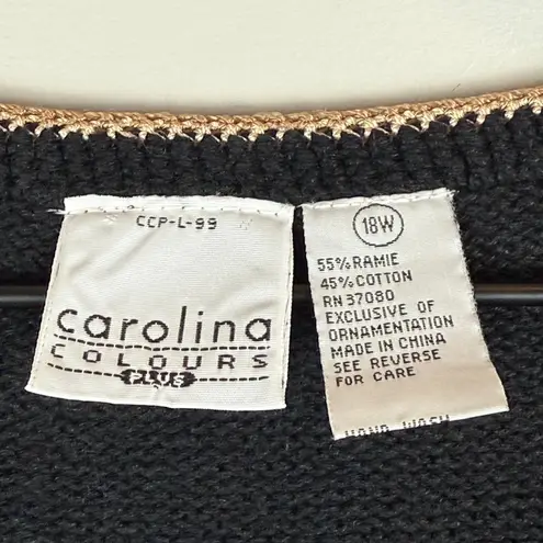 Vtg Carolina Colours Vest Women's 18W Plus Black Multi Floral Embroidery Cottage
