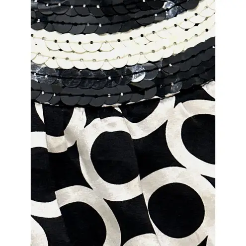 INC International Concepts 4P Silk Sequin Trim Halter Blouse Black White Circles