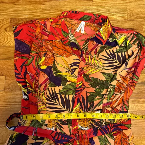 Live 4 Truth  Women’s Small Red Green Tropical Midi Dress Palm Leaf Toucan Vaca