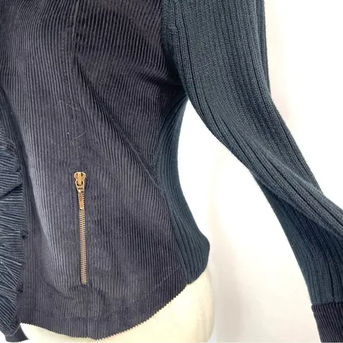 Twiggy Black Corduroy Motorcycle Ruffle Neck Front Jacket Size L Size L