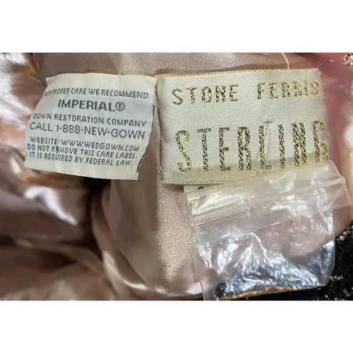 Vintage 90s Ball Gown Beaded Lace Bodice Satin A Line Fit & Flare Black Womens 4