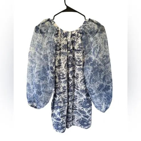 STAUD Garden Balloon Sleeve Shift Dress In China Blue Toile