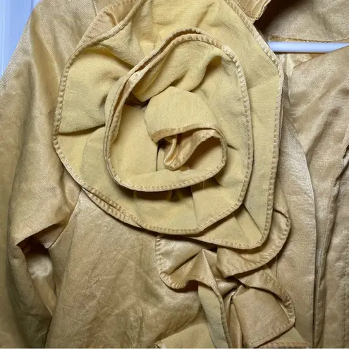 Ryu anthropologie Satin Chartreuse Jacket With Flower Detail Size Small