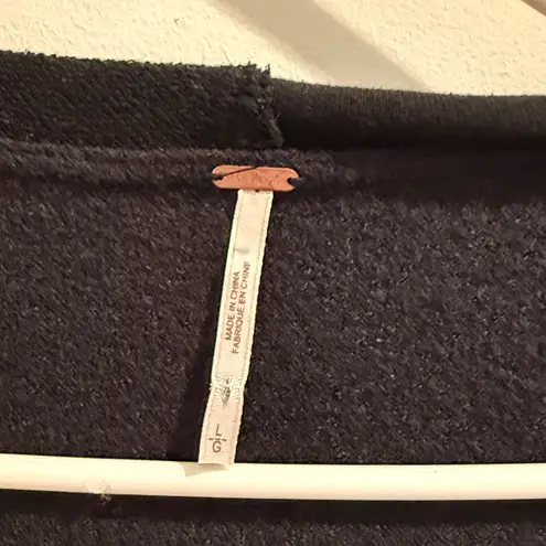 Free People  Asymmetrical Wool Blend Knit Black Hoodie Jacket Size Large