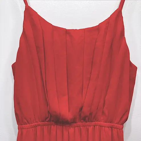 YA Los Angeles Coral Red Plisse Pleated Maxi Dress Pleated Bodice from ModCloth