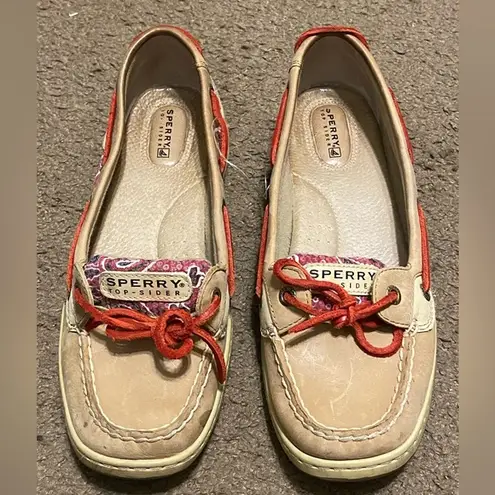 Sperry  Top-Sider Angelfish Boat Shoes Beige Pink Red Sequins Womens Size 9.5