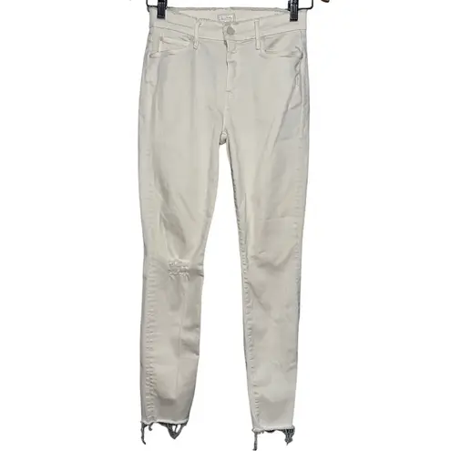 Mother Denim Women’s Size 26 Warm Ivory Double Fray Charmer Skinny Jeans White