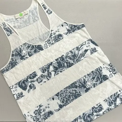 Stella McCartney Sleeveless Tank Top White Blue Stripes Floral Print Womens 40