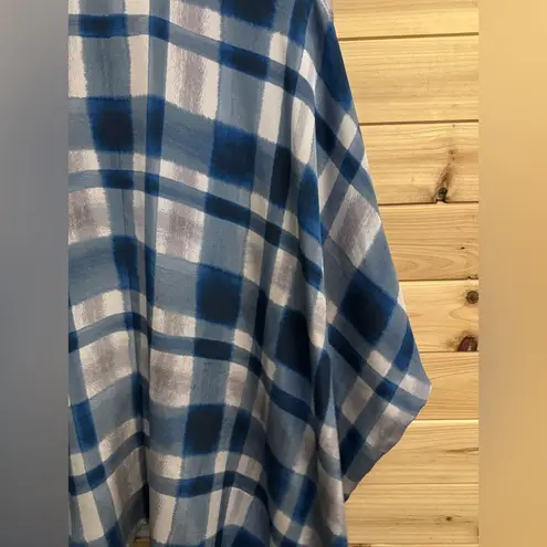 St. John Size Medium Silk Spandex Blend Plaid Lagenlook Short Sleeve Blouse