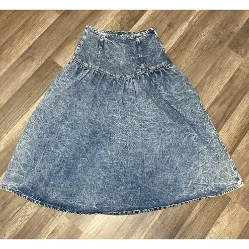 Vintage Denim Blue Jean Skirt M 26” V Yoke Festival Boho Modest Belted 90s USA Size M